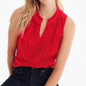 JCREW sleeveless Lace Ruffle Neck Top, Red, Small